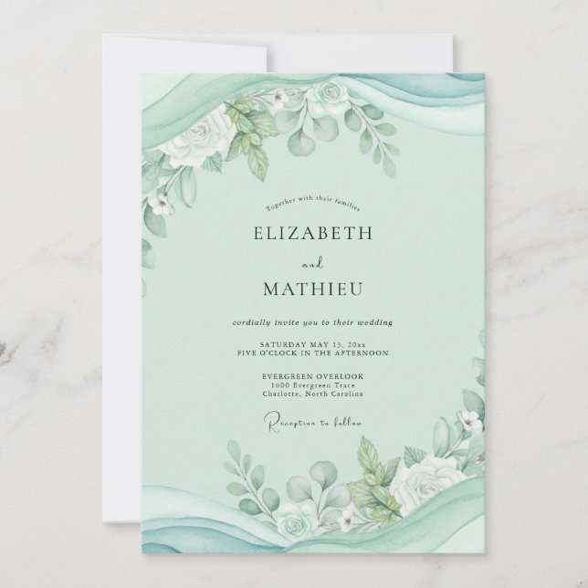 Pistachio Eucalyptus Foliage Wedding Invitation (Front)