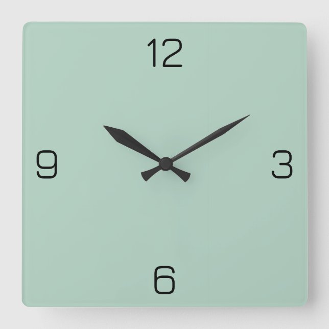 Pistachio Green B2D3C2 Colour - Option to Add Name Square Wall Clock (Front)