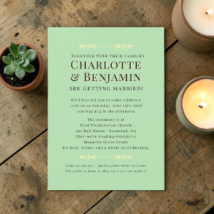 Pistachio Green Casual Wedding  botanical flourish Invitation