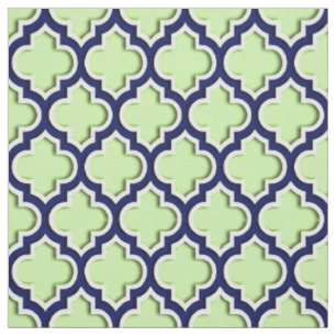 Pistachio Green, Navy Moroccan Quatrefoil #5DS Fabric