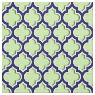 Pistachio Green, Navy Moroccan Quatrefoil #5DS Fabric