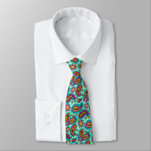 Pistachio Green Orange Paisley Pattern Tie