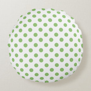 Pistachio Green Polka Dots Circles Round Pillow