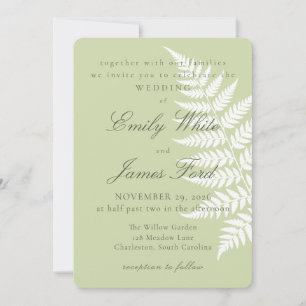 Pistachio Green White Fern 5x7 Botanical Wedding Invitation