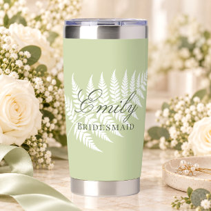 Pistachio Green White Fern Elegant Bridesmaid Insulated Tumbler