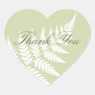 Pistachio Green White Fern Elegant Thank You Heart Sticker