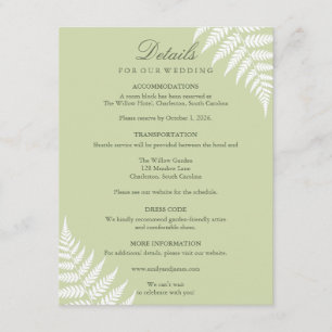 Pistachio Green White Fern Wedding Details Enclosure Card