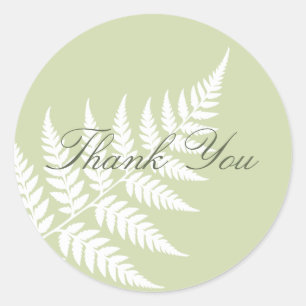 Pistachio Green White Fern Woodland Thank You Classic Round Sticker