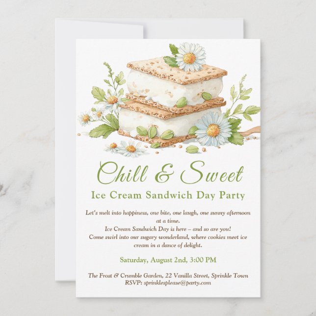Pistachio Ice Cream Sandwich Day Watercolor  Invitation (Front)