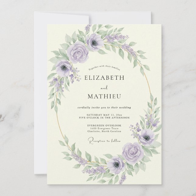 Pistachio Leafy Wedding Invitation (Front)