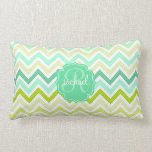 Pistachio Mint Chevron Watercolor Personalized Lumbar Pillow