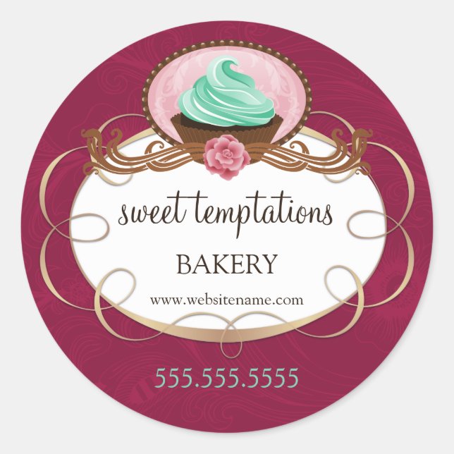 Pistachio Mint Icing Cupcake Bakery Packaging Classic Round Sticker (Front)
