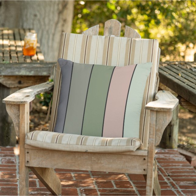 Pistachio Nut Shell Green Peach Purple Stripes  Outdoor Pillow (Chair)