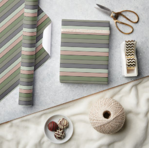 Pistachio Nut Shell Green Peach Purple Stripes  Wrapping Paper