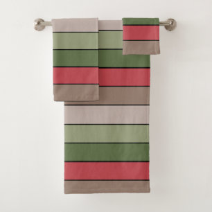 Pistachio Nut Shell Green Red Brown Stripes  Bath Towel Set