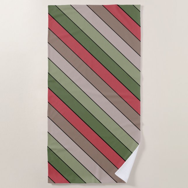 Pistachio Nut Shell Green Red Brown Stripes  Beach Towel (Front)