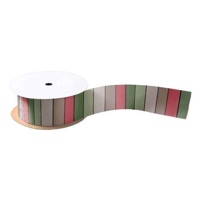 Pistachio Nut Shell Green Red Brown Stripes  Satin Ribbon (Spool)