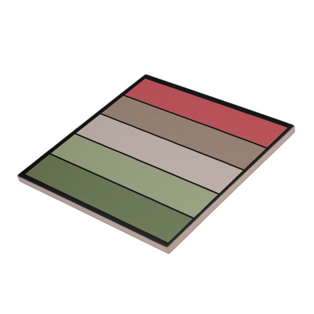 Pistachio Nut Shell Green Red Brown Stripes  Tile (Side)