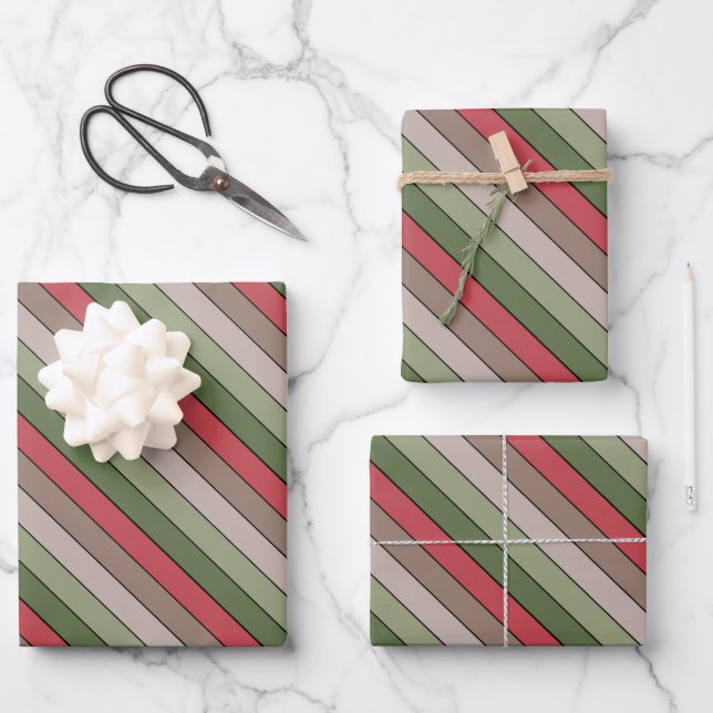 Pistachio Nut Shell Green Red Brown Stripes  Wrapping Paper Sheet (Front)