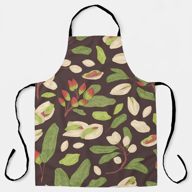 Pistachio Nuts: Black Hand-Drawn Seamless. Apron (Front)
