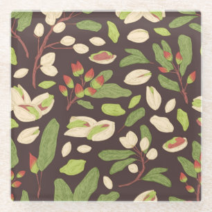 Pistachio Nuts: Black Hand-Drawn Seamless. Glass Coaster
