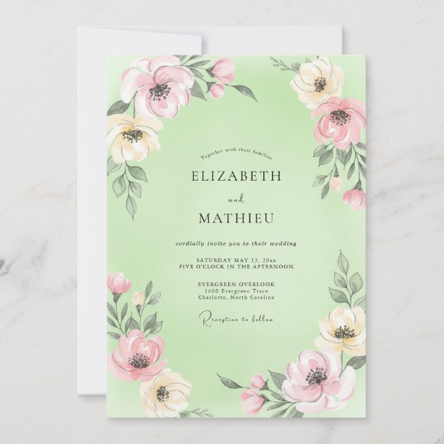 Pistachio Painted Petal Wedding Invitation (Front)