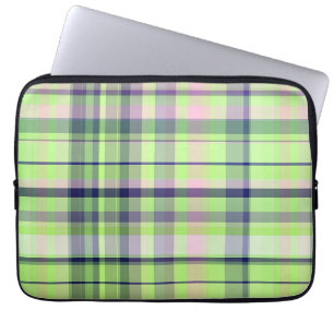 Pistachio Pink Navy Wht Preppy Madras Laptop Sleeve