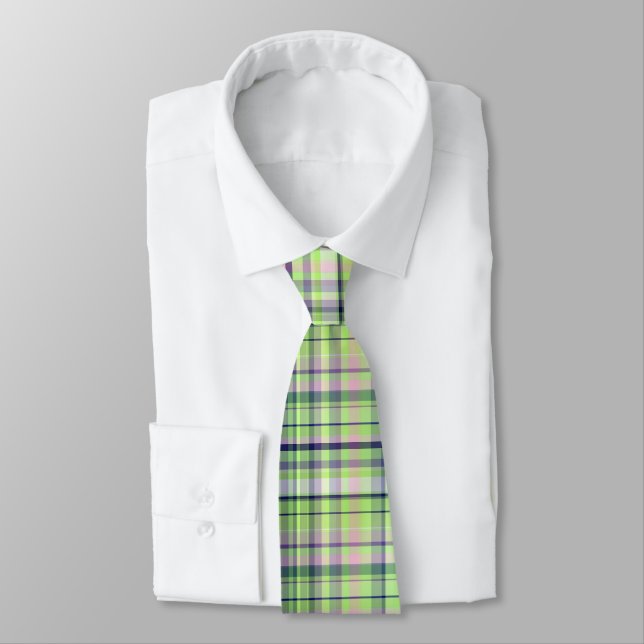 Pistachio Pink Navy Wht Preppy Madras Tie (Tied)