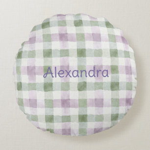 Pistachio Plaid Stripes Lavender Faux Glitter   Round Pillow