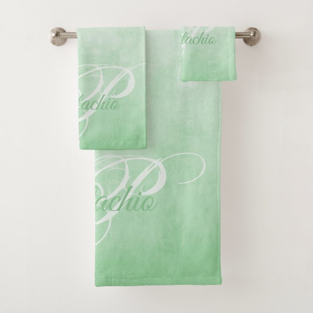 Pistachio rustic Abstract monogram Bath Towel Set (Insitu)