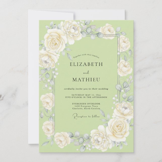 Pistachio Wreath Wedding Invitation (Front)