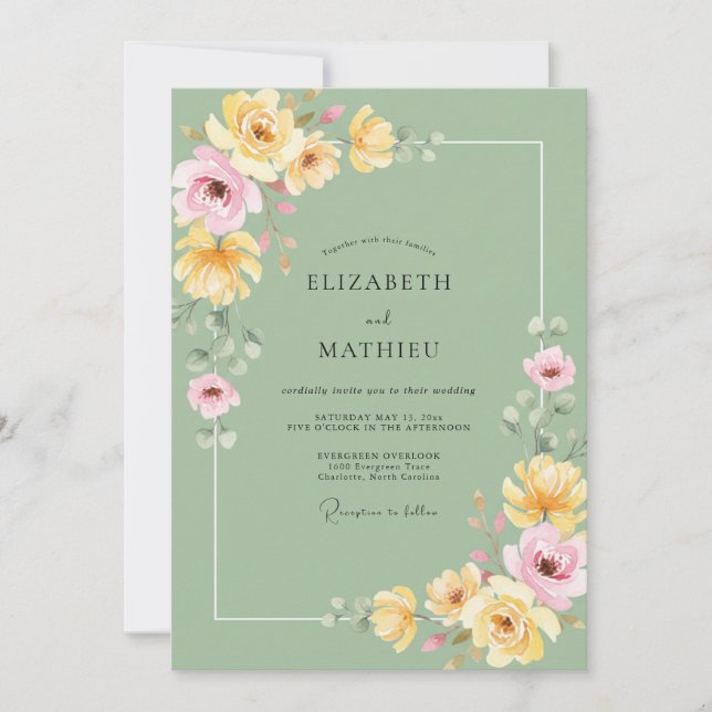 Pistachio Yellow Blossom Wedding Invitation (Front)