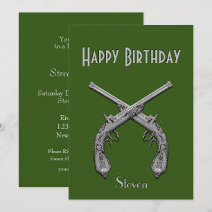 Pistols croisés Green Anniversaire Invitation
