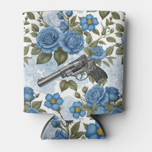 Pistols Vintage Floral in Blue Can Cooler