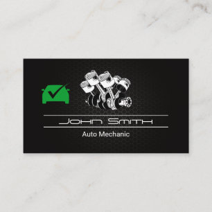 Piston Car Engine Carbon Fibre   Auto Green Check Business Card