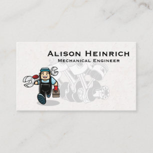 Piston Car Engine   Mechanic with Wrench Business Card