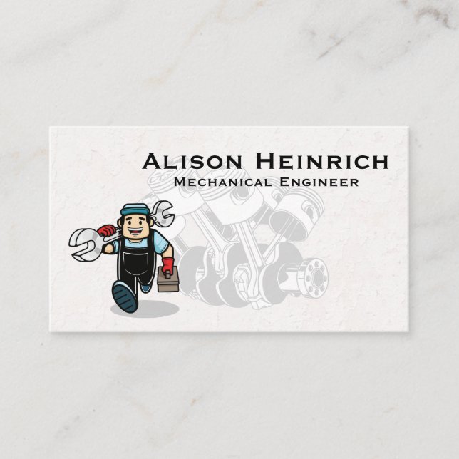 Piston Car Engine | Mechanic with Wrench Business Card (Front)