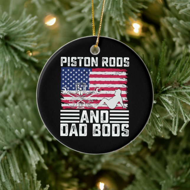 Piston Rods And Dad Bods Mechanic Usa 4th Of July Ceramic Ornament (Tree)
