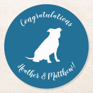 Pit Bull Baby Shower Dog Pitbull Blue Boy Round Paper Coaster