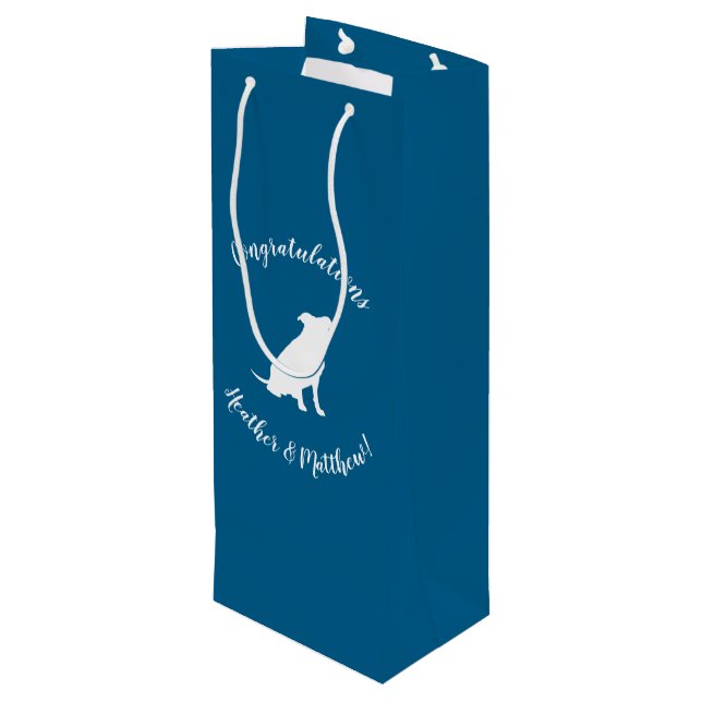 Pit Bull Baby Shower Dog Pitbull Blue Boy Wine Gift Bag (Back Angled)