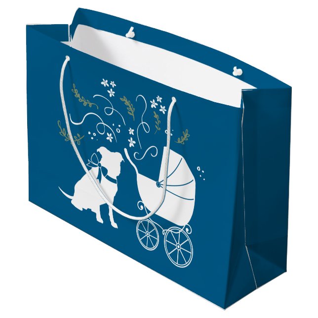 Pit Bull Baby Shower Pitbull Dog Blue Boy Large Gift Bag (Back Angled)