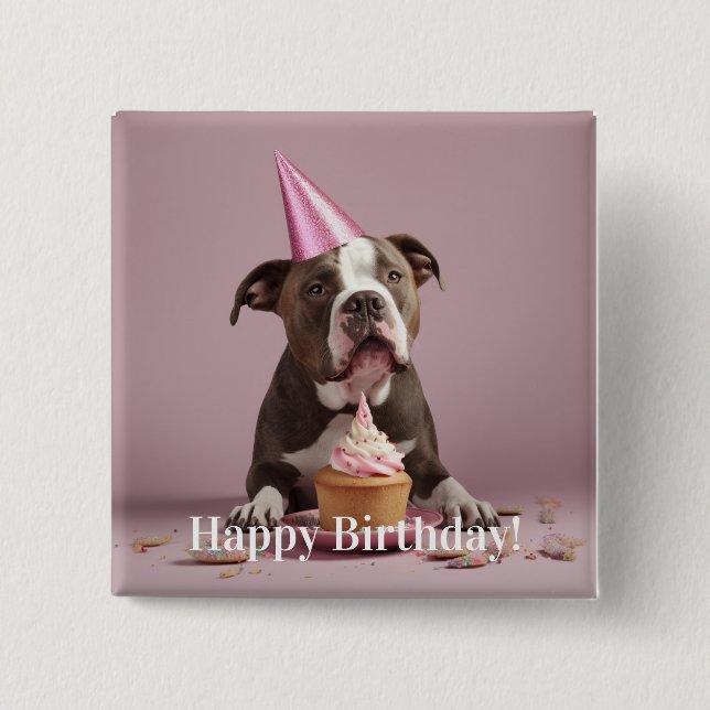 Pit Bull Birthday Celebration  2 Inch Square Button (Front)