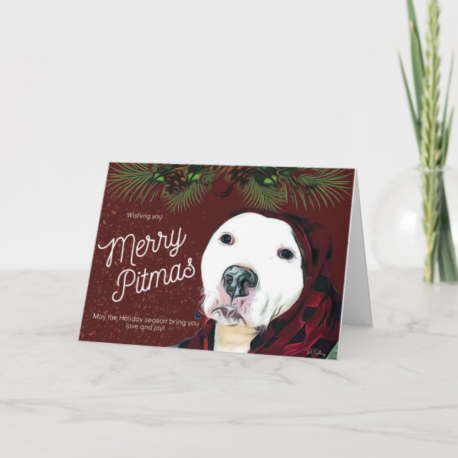Pit Bull Christmas "Merry Pitmas"  Greeting Card (Front)