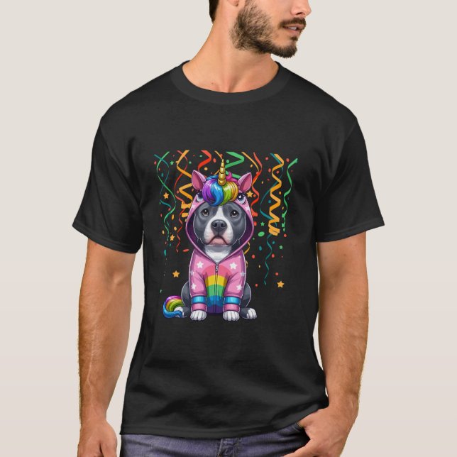 Pit Bull Cosplay Coloful Unicorn Birthday Kids Tod T-Shirt (Front)