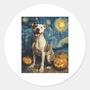 Pit Bull Cute Dog Halloween Jack O Lantern Pumpkin Classic Round Sticker