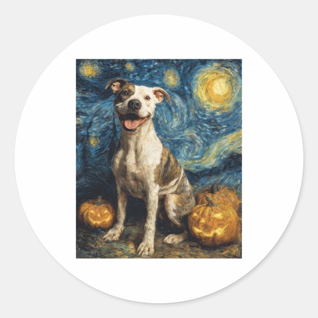 Pit Bull Cute Dog Halloween Jack O Lantern Pumpkin Classic Round Sticker (Front)
