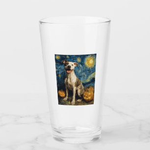 Pit Bull Cute Dog Halloween Jack O Lantern Pumpkin Glass