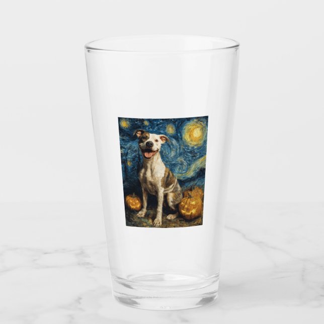 Pit Bull Cute Dog Halloween Jack O Lantern Pumpkin Glass (Front)