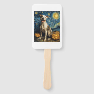 Pit Bull Cute Dog Halloween Jack O Lantern Pumpkin Hand Fan