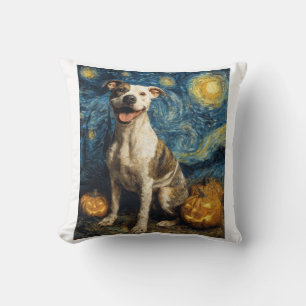 Pit Bull Cute Dog Halloween Jack O Lantern Pumpkin Throw Pillow